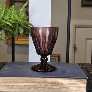 Vintage Amethyst Cordial Goblet Starburst Pattern 5" Deep Purple Pedestal Glass